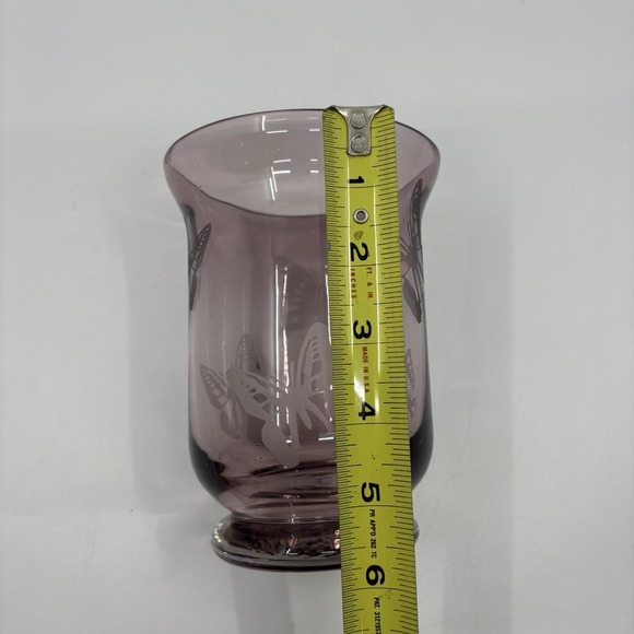 Y2K Amethyst Candleholder Purple Glass Etched Butterfly Pillar Lamp Vase - Picture 7 of 9
